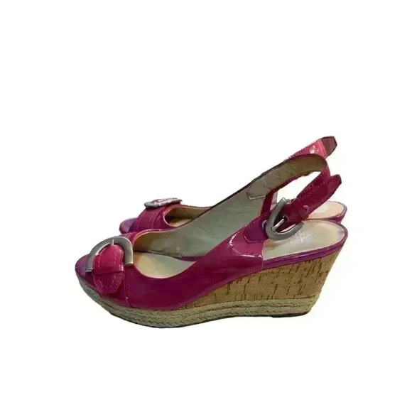 Franko Sarto Slingback Peep Toe Patent Leather Wedge Heels in Size 7M Pre-Owne - Picture 2 of 9